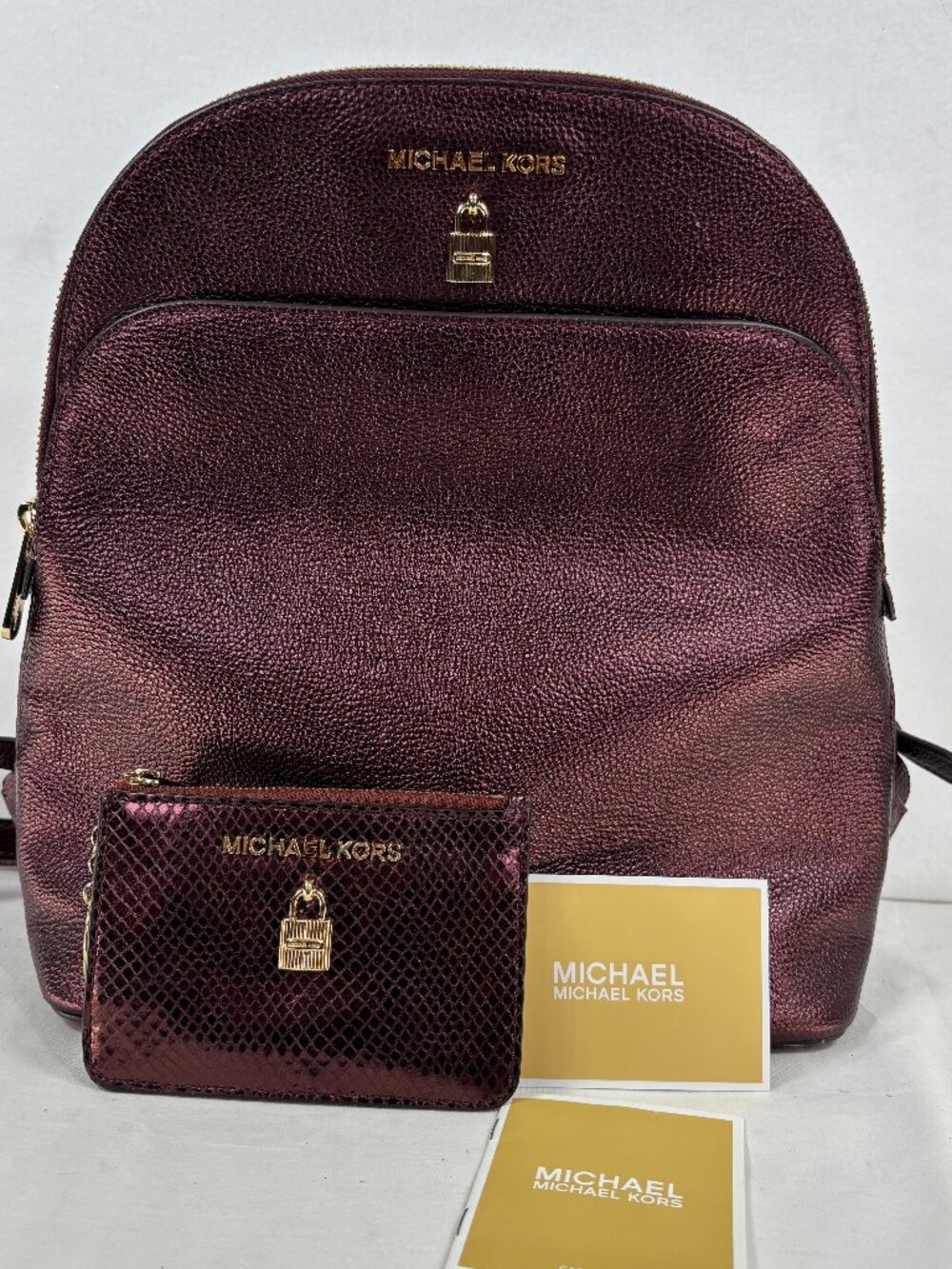 Michael Kors Adele Backpack in Metallic Burgundy Large NWT